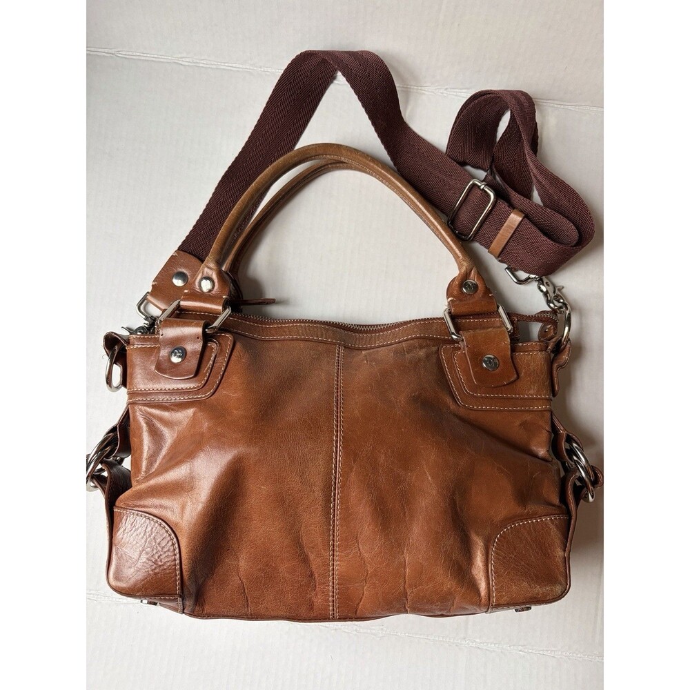 Donald J Pliner Cognac Brown Leather Slouchy Satchel Shoulder Crossbody Bag